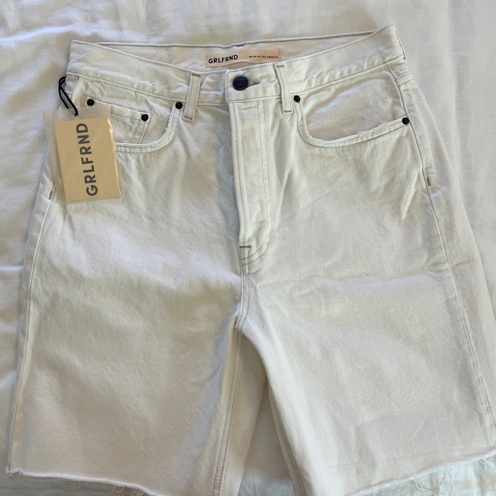 GRLFRND Cream White High-Rise Denim Shorts